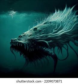 Scary Giant Creatures Causing Thalassophobia Stock Illustration