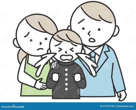 A Crying Male Student Wearing A School Uniform And Worried Parents