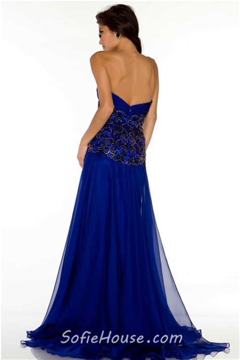 A Line Sweetheart Long Royal Blue Chiffon Beaded Formal Occasion