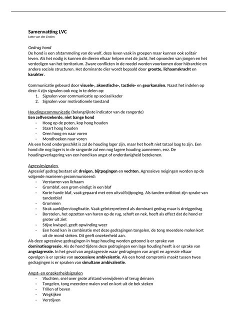 Samenvatting LVC Deeltoets 1 22 23 Lijn Veterinaire Clinicus LVC