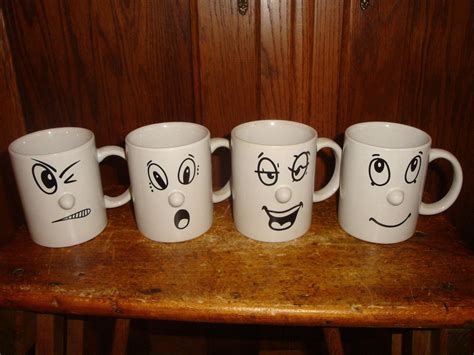 Funny Face Mug Mood Emotion Set Of 4 Mugs With Protruding Noses 3