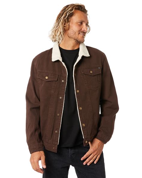 Thrills Sherpa Wanderer Mens Denim Jacket Postal Brown Surfstitch