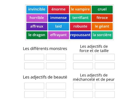 Les Monstres Vocabulaire Ordenar Por Grupo