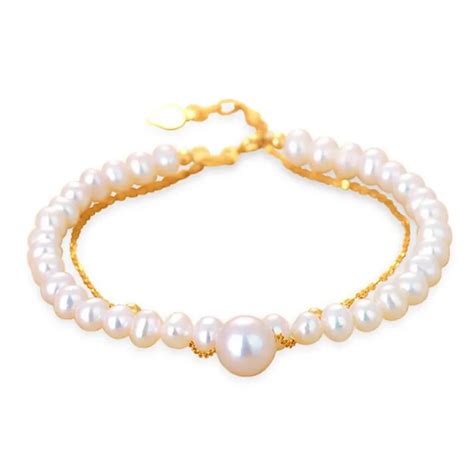 100 55 6 7mm Natural Freshwater Pearl Bracelets 18k Gold Chain White Color Real Pearl T For