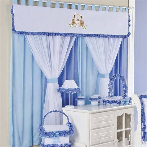 Cortina Para Quarto de Bebê Menino Family Ursinhos Azul 2 00M