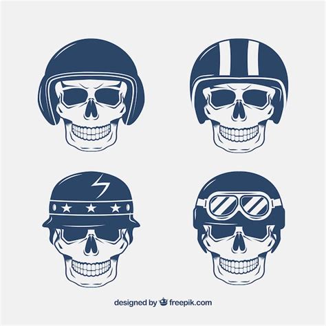 Free Vector Skulls With Hand Drawn Helmets