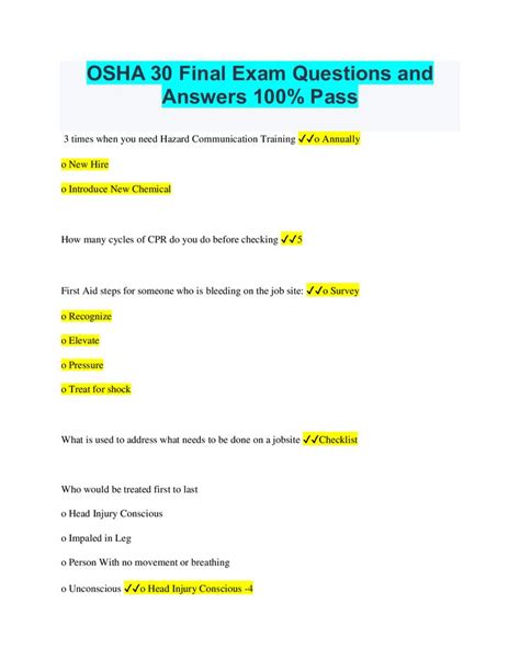 Osha Final Exam Questions And Answers Solution Osha C