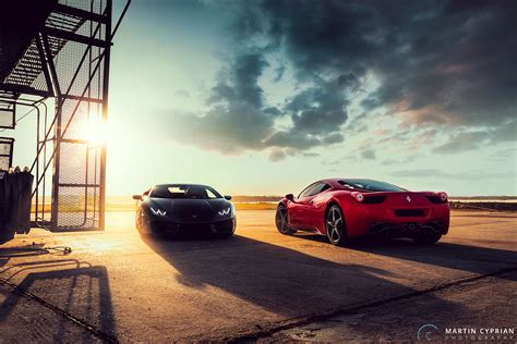 Black Lamborghini Huracan And Ferrari 458 Red Wallpaper,HD Cars ...