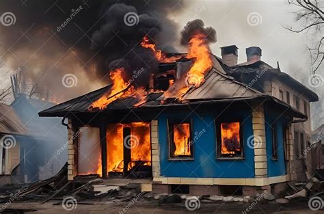 House With Fire And Smoke Coming Out Of It Stock Illustration