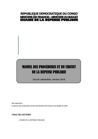 Manuel Des Procedures Et Du Circuit De La Depense Publique