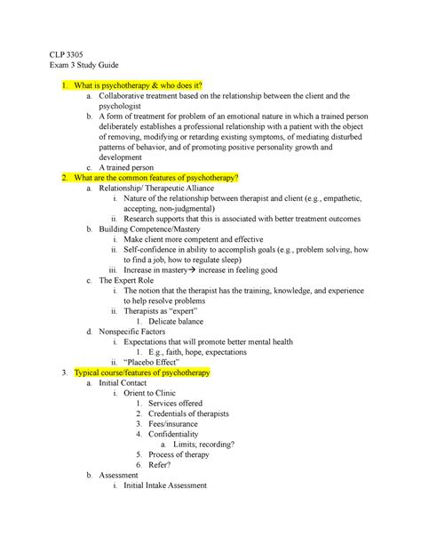 Exam 3 Study Guide Clinical And Counseling Psych CLP 3305 Exam 3