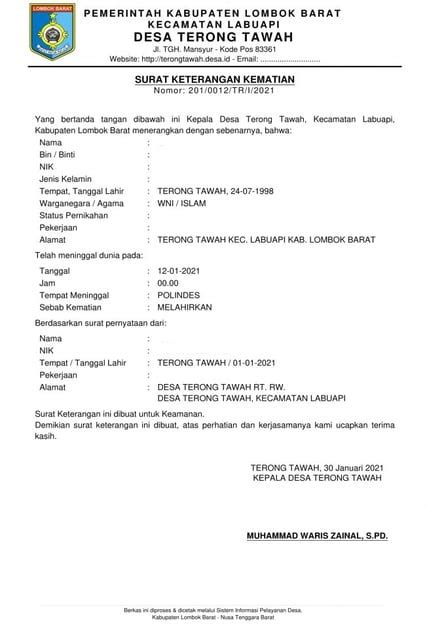 Contoh Surat Keterangan Kematian Contoh Surat Kematian Pns Co NBKomputer