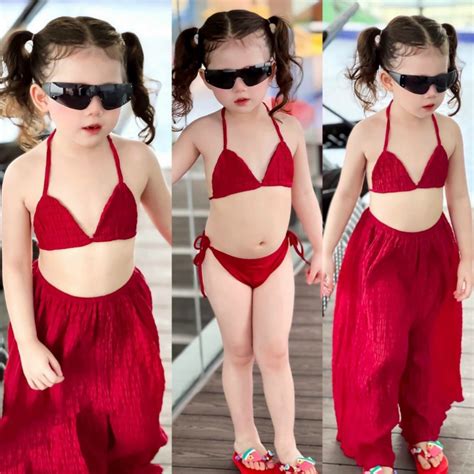 Đồ bơi bé gái set bikini ct đồ bơi mảnh kèm quần xốp suông dài cho bé Shopee Việt Nam