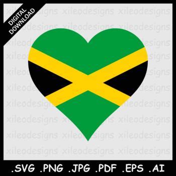 Jamaica Heart Flag Jamaican Love Clipart Cricut Vector SVG PNG