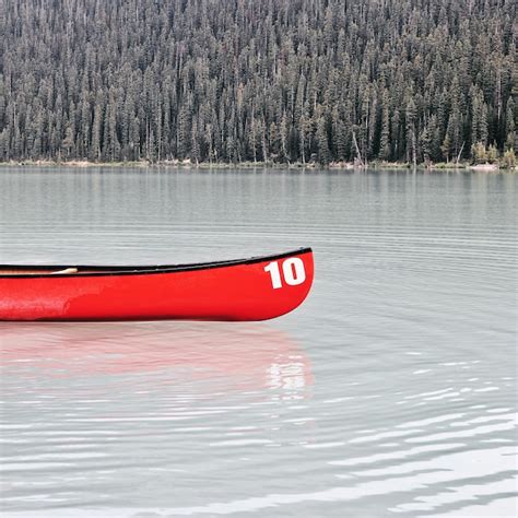 Premium Photo Red Boat Moored On Lake Against Trees