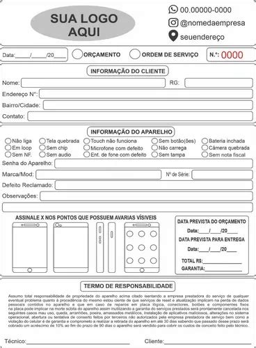 Ordem De Serviço Assistência Técnica De Celular 10 Blocos