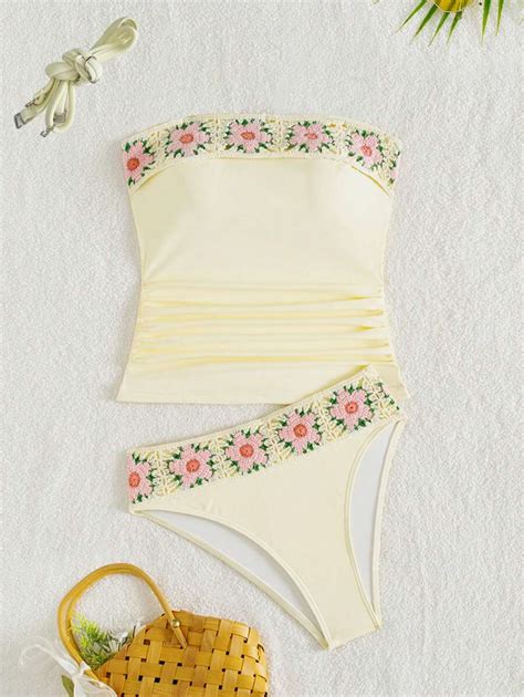 Swim Vcay Pcs Women Conservative Vacation Tights Spaghetti Strap Lace Trim Tank Top Bikini