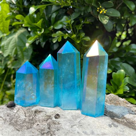 Aura Blue Quartz Tower Coated Blue Clear Quartz Point Aura Etsy