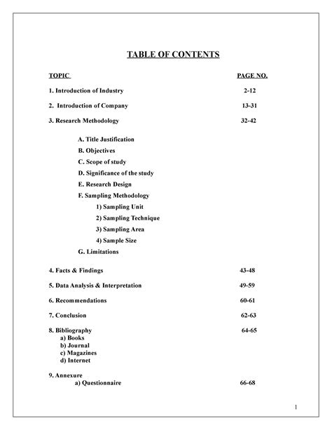 Mba Project Report Table Of Contents Topic Page No Introduction Of