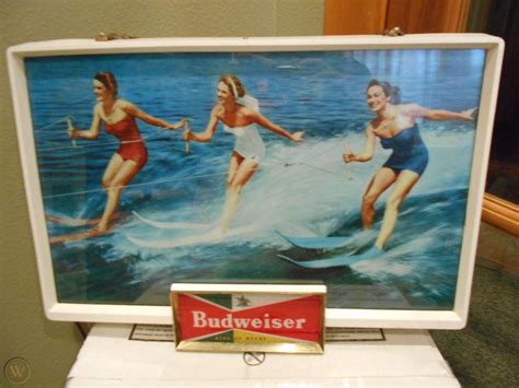 Rare Vintage 1950s Budweiser Lighted Beer Sign Women Water Skiing