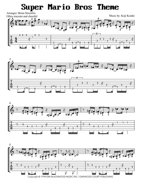 Super Mario Bros Theme Electric Guitar Digital Sheet Music Sheet