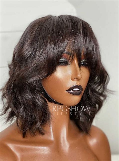 Wolf Cut Short Wavy Hair With Bangs Lace Front Wig Modernbeauty010