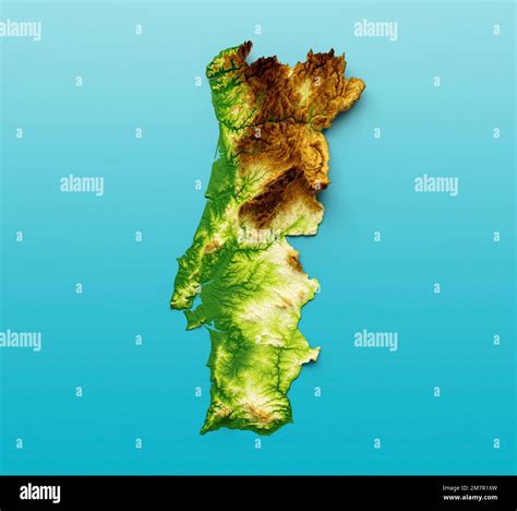 A 3d Illustration Of The Portugal Topographic Map On A Blue Background