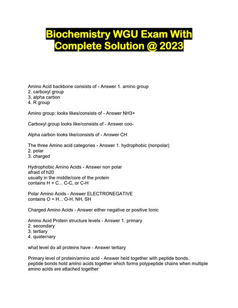 Solution Biochemistry Wgu Exam With Complete Solution Studypool