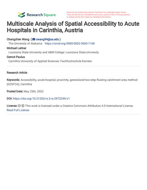 PDF Multiscale Analysis Of Spatial Accessibility To Acute Hospitals