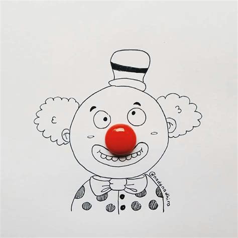 A Drawing Of A Clown With A Red Nose