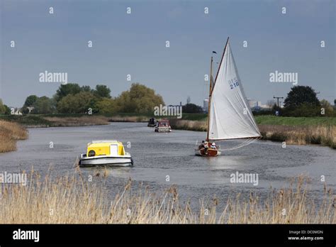 Sailing Boats On The Norfolk Broads In England Uk Stock Photo Alamy