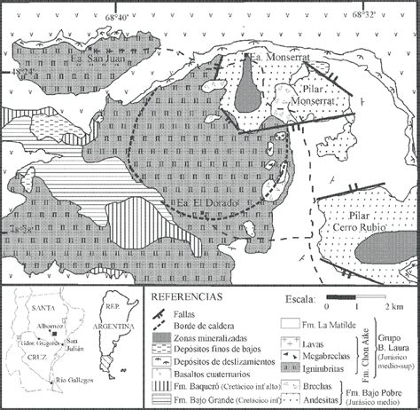 Mapa de ubicación y geológico simplificado del área El Download