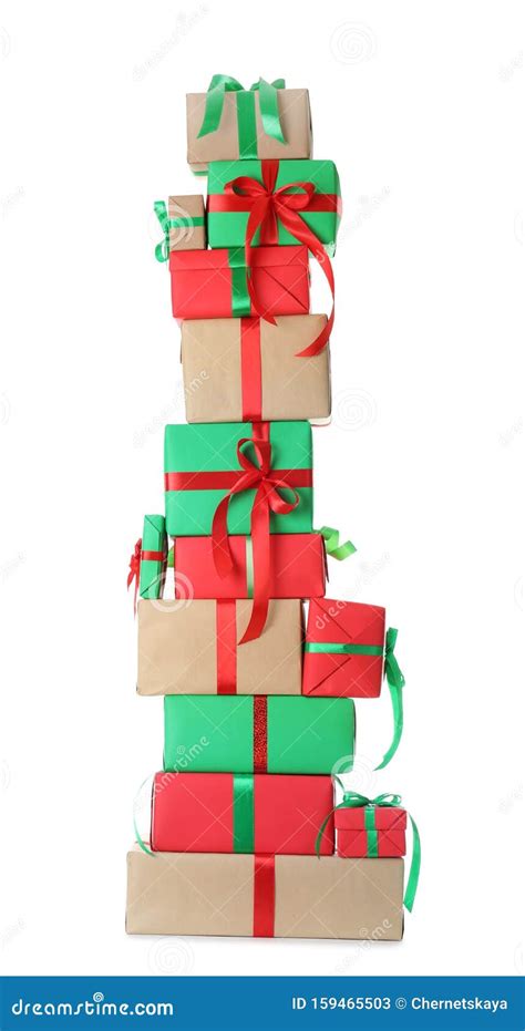 Stack Of Christmas T Boxes On White Stock Image Image Of Package