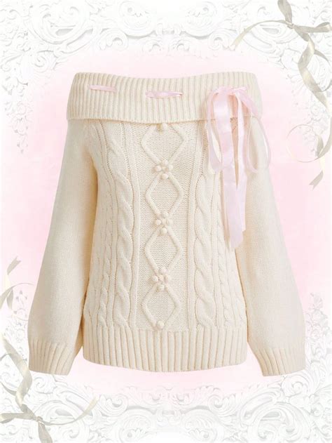 Our Kawaii Off Shoulder Bow Front Cable Knit Sweater Is Such A Vibe