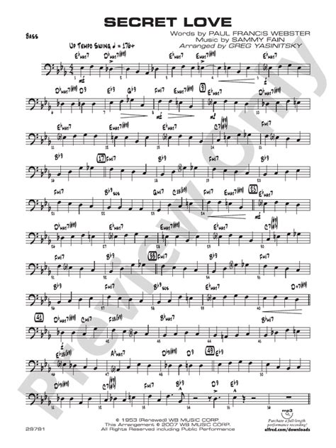 Secret Love: String Bass: String Bass Part - Digital Sheet Music Download