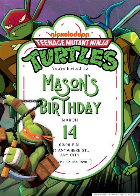 20 Teenage Mutant Ninja Turtles Canva Birthday Invitation Templates