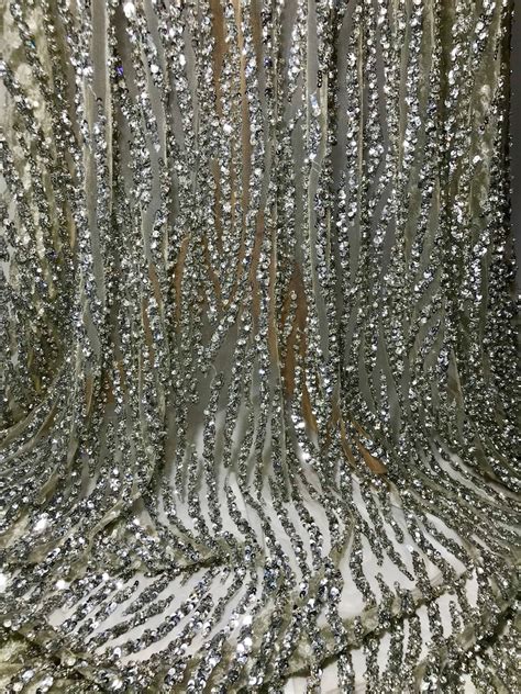 Nude Sequin Rhinestone Fabric Beaded Fabric Tulle Beaded Material