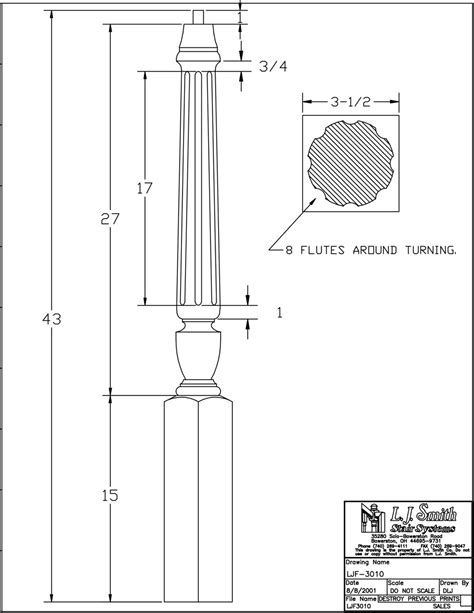 Ljf 3010 3 12 X 43 Shortest Utility Fluted Newel