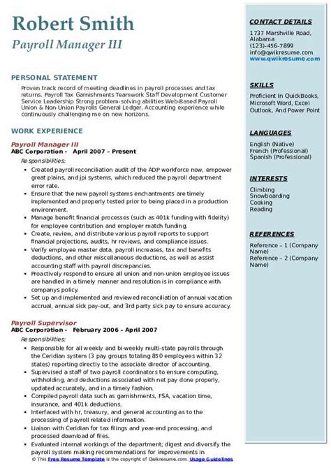 Payroll Manager Resume Samples Qwikresume