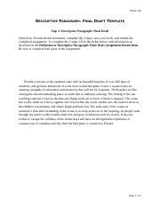 Descriptive Paragraph Final Draft Template Docx ENGL 100 DESCRIPTIVE