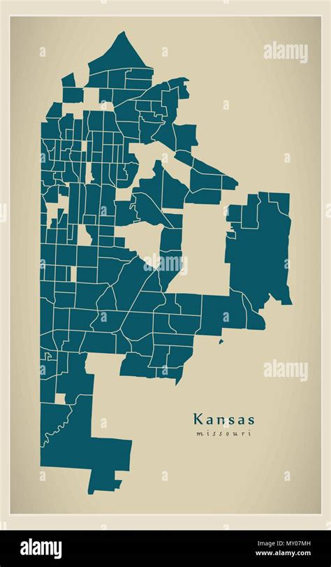 Modern City Map - Kansas Missouri city of the USA with neighborhoods ...