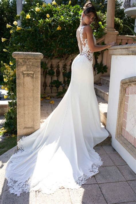 Sleeveless V Neck Embroidered Lace Wedding Dress With Illusion Back Kleinfeld Bridal