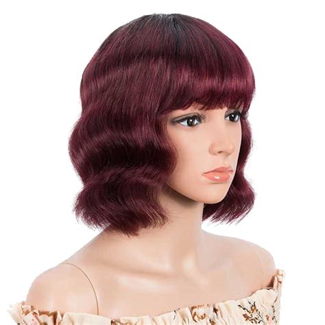 Amazon Joedir Hair Inch Short Wave Bob Wig With Bangs Human