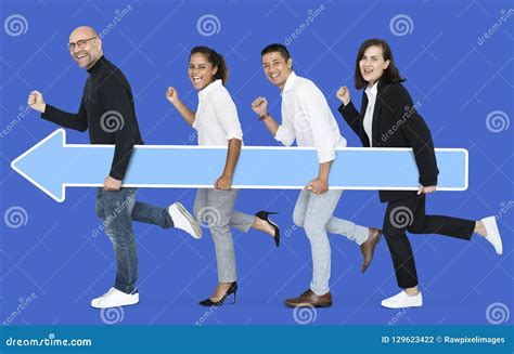 Businesspeople Carrying a Blue Arrow To the Goal Stock Photo - Image of ... 
