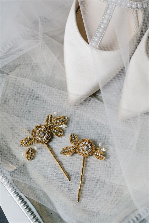 Gold Rose Flower Wedding Hair Pins Crystal Pearl Lace Bridal Bobby