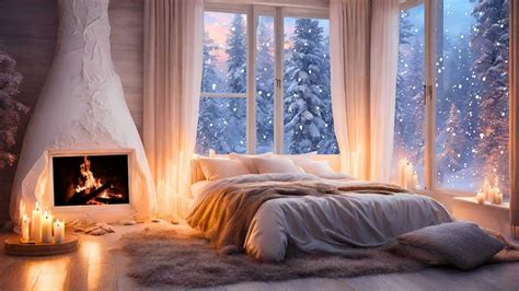 Smooth Piano Jazz In Cozy Bedroom With Gentle Snowfall And Relaxing