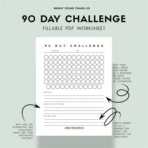 90 Day Challenge Printable PDF, 90 Day Challenge Fillable PDF Worksheet ...