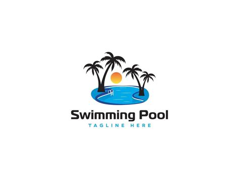 Swimming Pool With Sunset Summer Beach Travel Vacation Logo Design