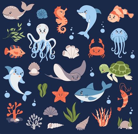 Marine Cartoon Vector Set Infoupdate Org