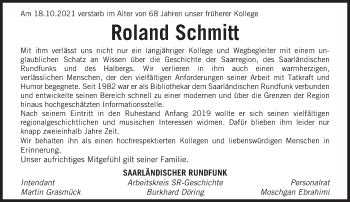 Traueranzeigen Von Roland Schmitt Saarbruecker Zeitung Trauer De